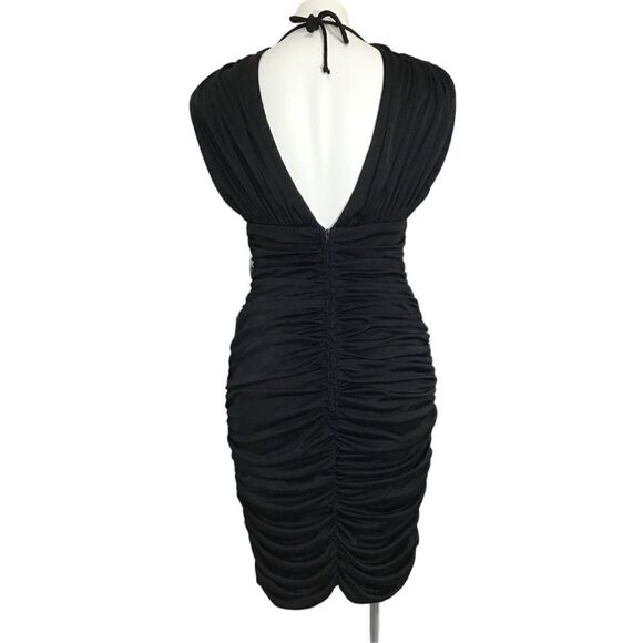 Dave & Johnny Black Dress Vintage 80s Ruched Bodycon Sequin Midi New Size 9/10 - Picture 5 of 16